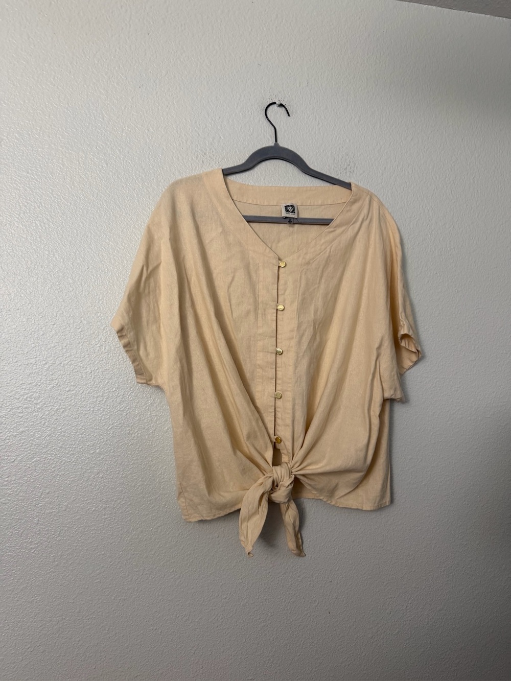 Anne Klein Cream Tie-Front Button Short-Sleeve Blouse SZ 2X